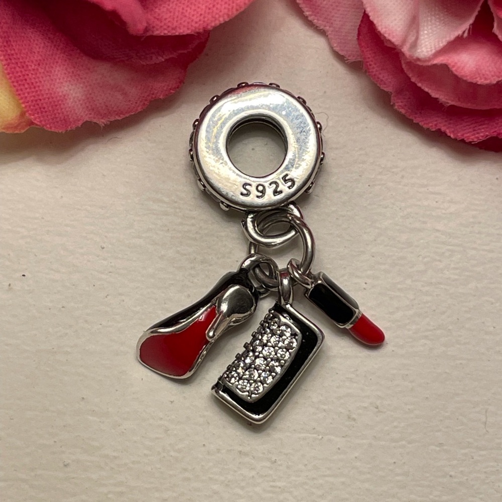 Bracelet Charm for Pandora Lipstick Heel & Rhinestone Purse Sterling Silver - Picture 5 of 6